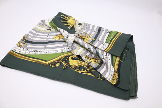 Hermes Carre Astrologie "Dies Et Hore" In Silk Green Travel Bag