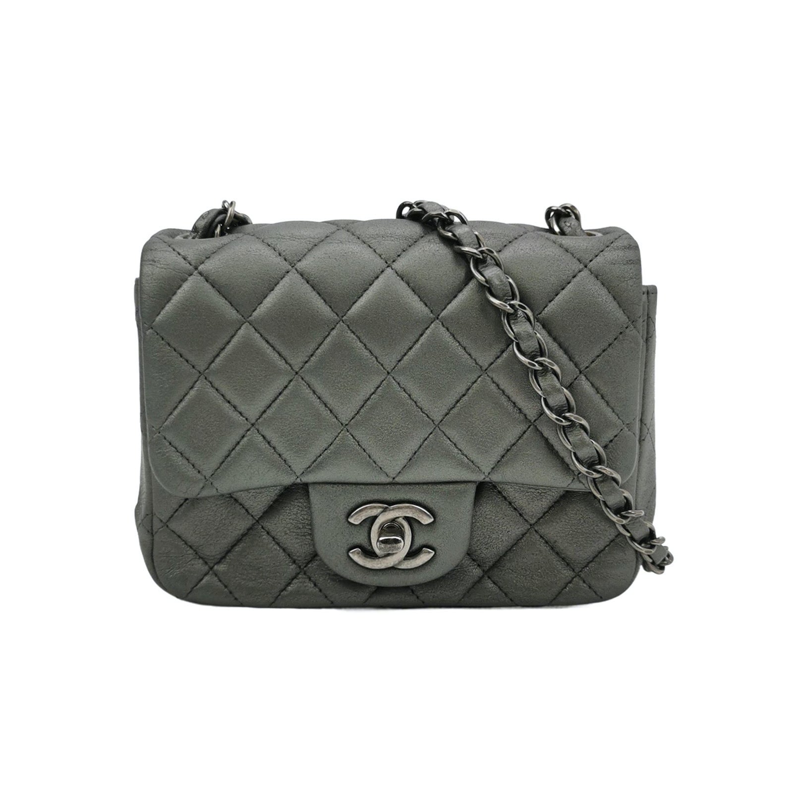 Chanel Classic Flap Square Grey Leather Handbag