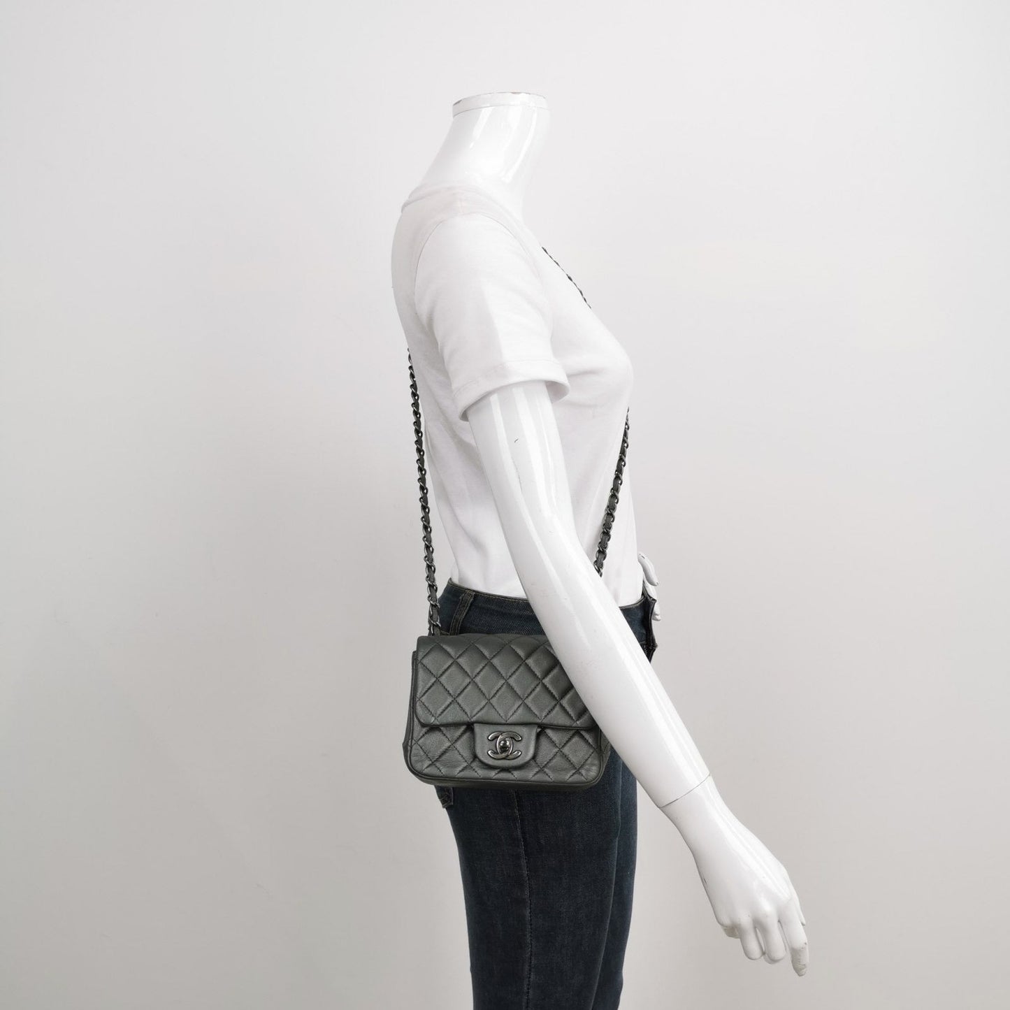 Chanel Classic Flap Square Grey Leather Handbag