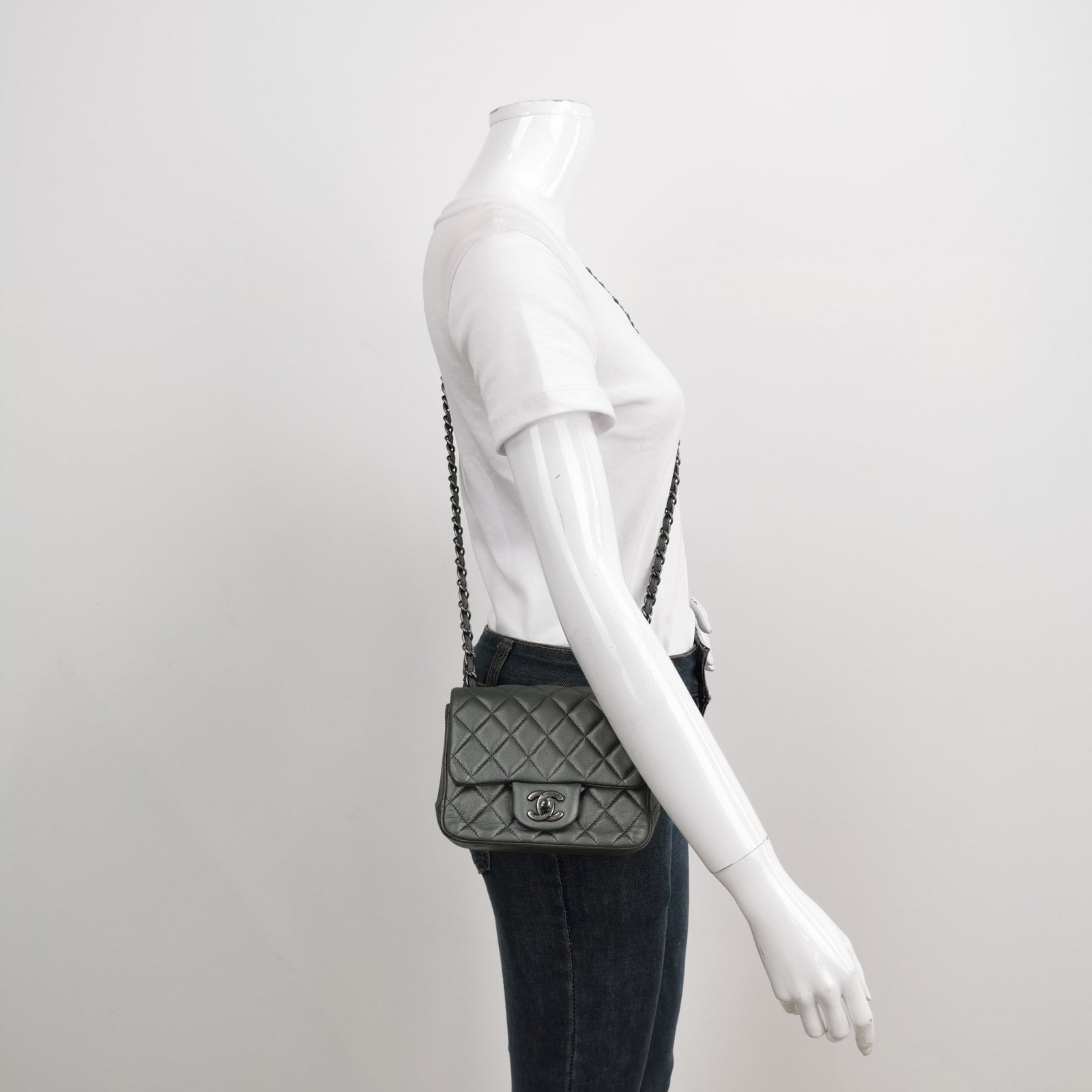 Chanel Classic Flap Square Grey Leather Handbag