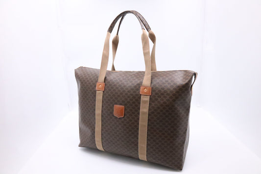 Celine Travel Tote In Triomphe Macadam Coated Handbag Canvas Brown Tote Bag