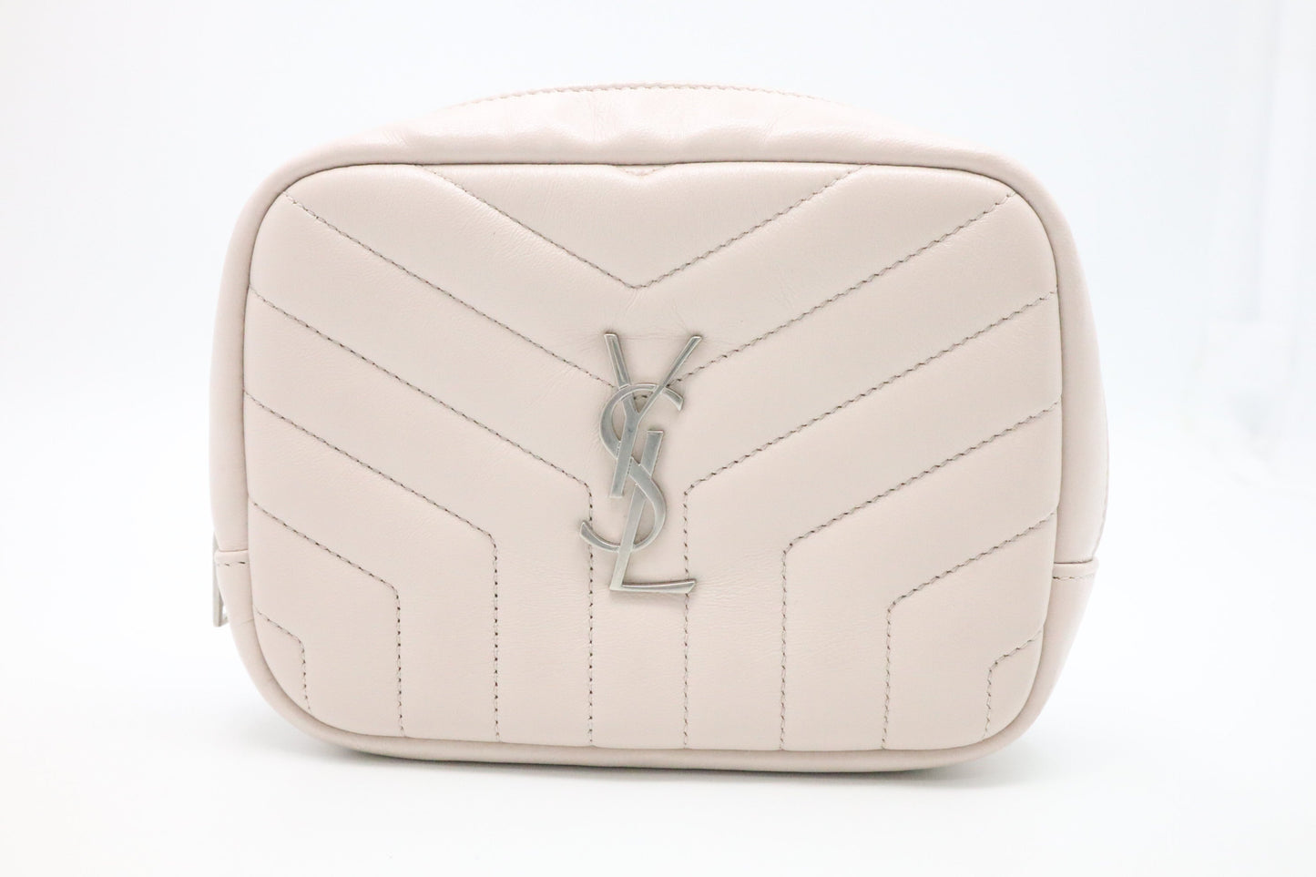 YSL Saint Laurent Loulou Cosmetic Pouch In Chevron Handbag Leather Pink Travel Bag