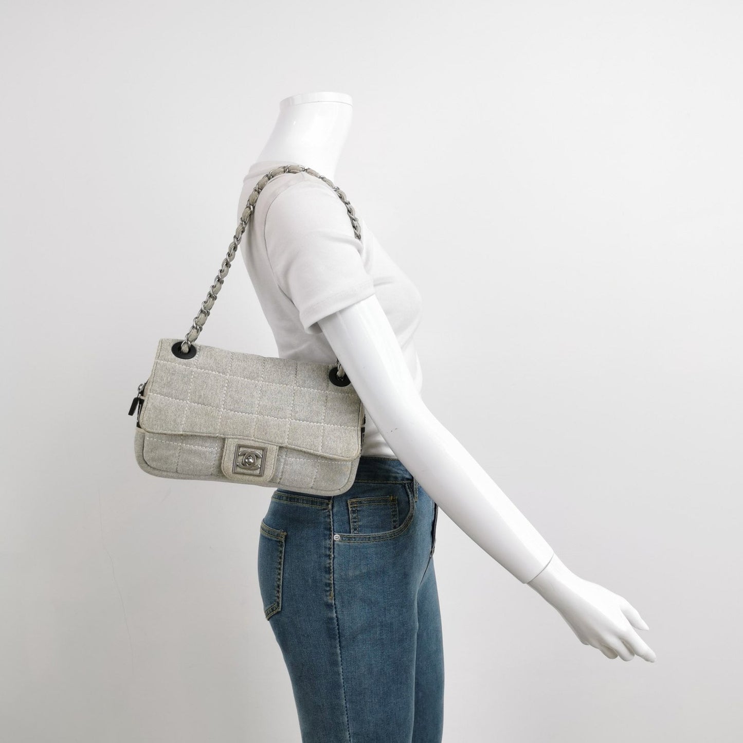 Chanel Classic Flap Cloth Grey Handbag