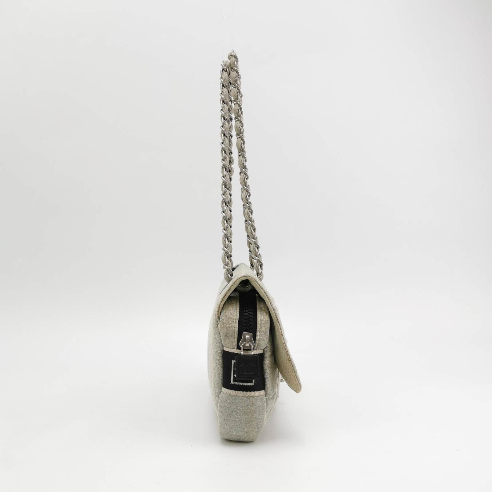 Chanel Classic Flap Cloth Grey Handbag