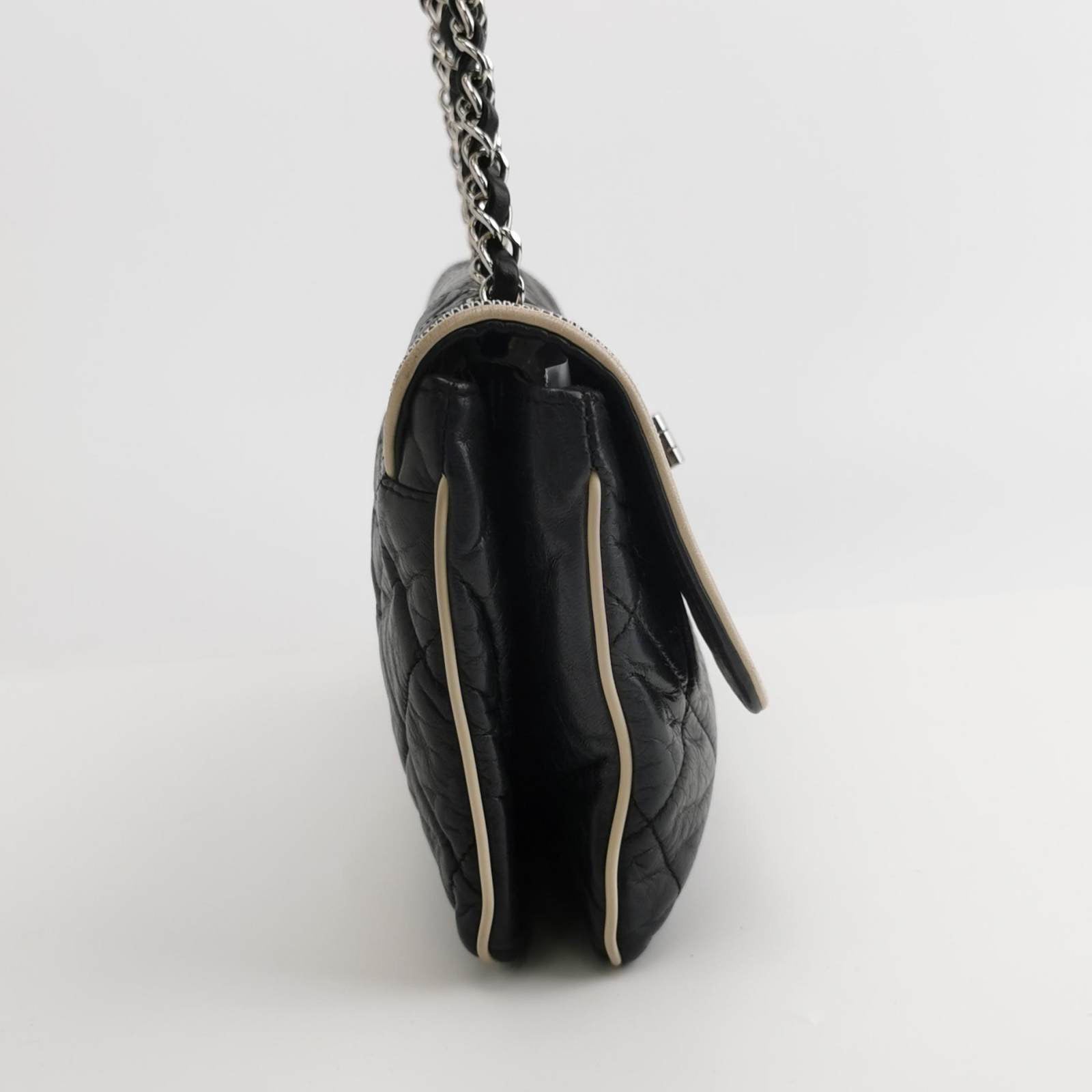 Chanel East West Mademoiselle Flap Black Leather Shoulder Bag