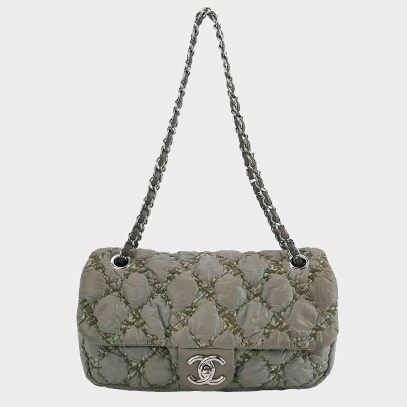 Chanel Paris-Byzance Tweed On Stitch Nylon Quilted Grey Shoulder Bag