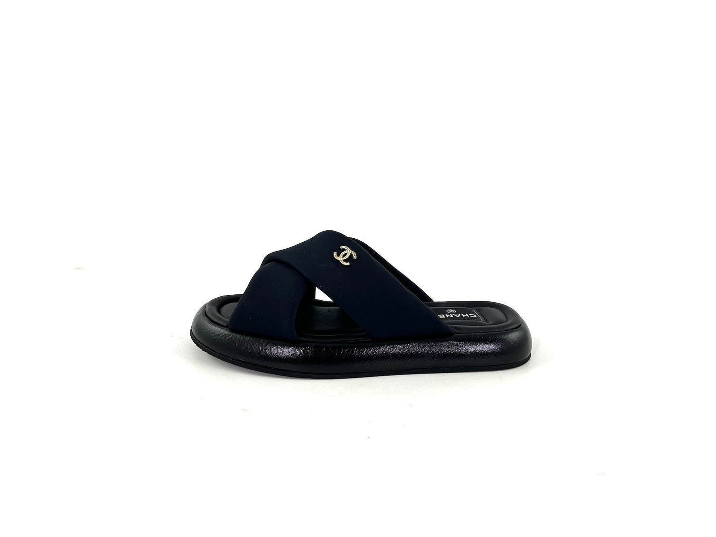 Chanel Puffy 2022 Criss Cross Black Slide Sandals 41 10 for Women