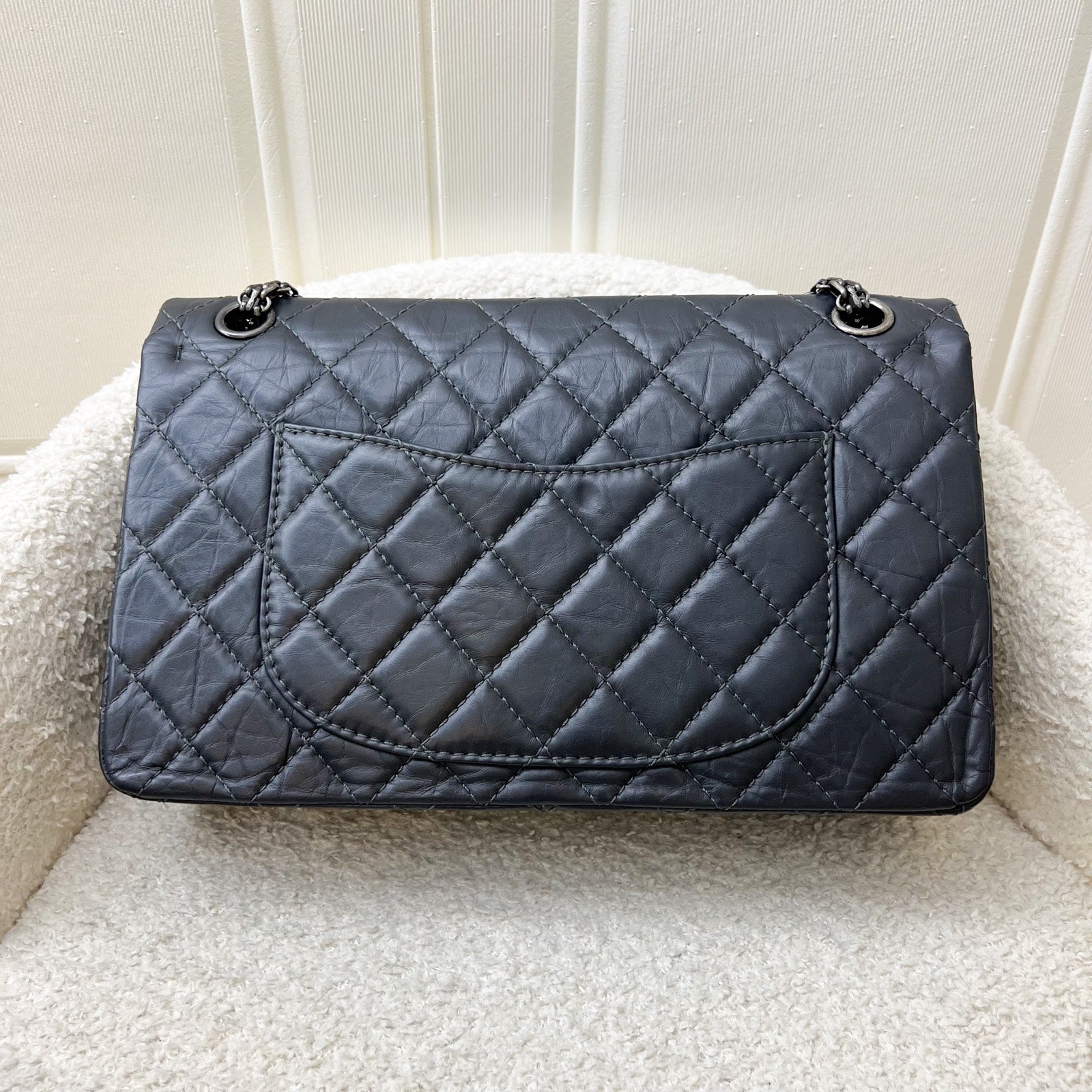 Chanel Large 2.55 Reissue Flap in Charcoal Grey Distressed Calfskin and Rhw Handbag