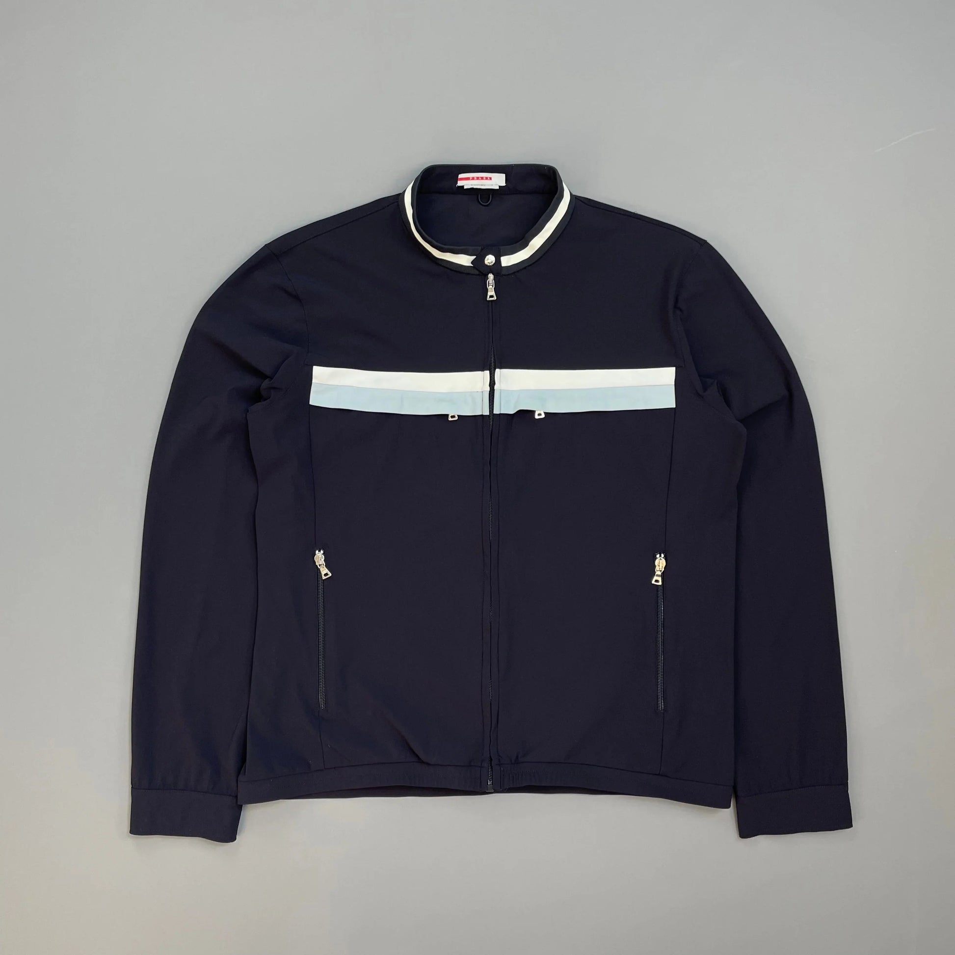 Prada Handbag Sport Stripe Chest Panel Track Jacket Nylon Navy