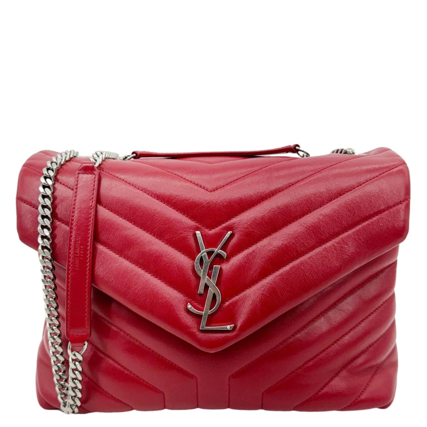 YSL Saint Laurent Yves Loulou Crossbody Bag Leather Quilted Red