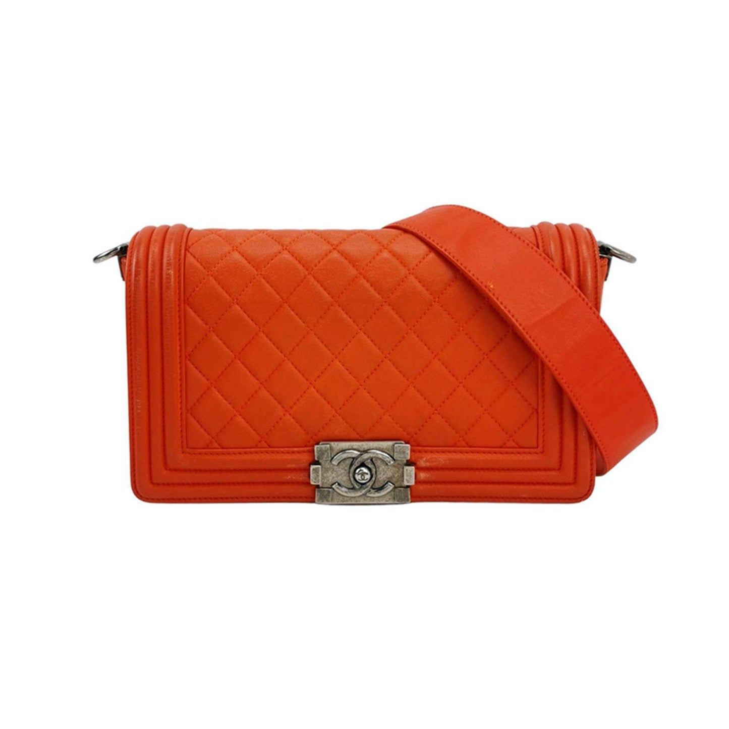 Chanel Le Boy Lambskin Orange Leather Handbag