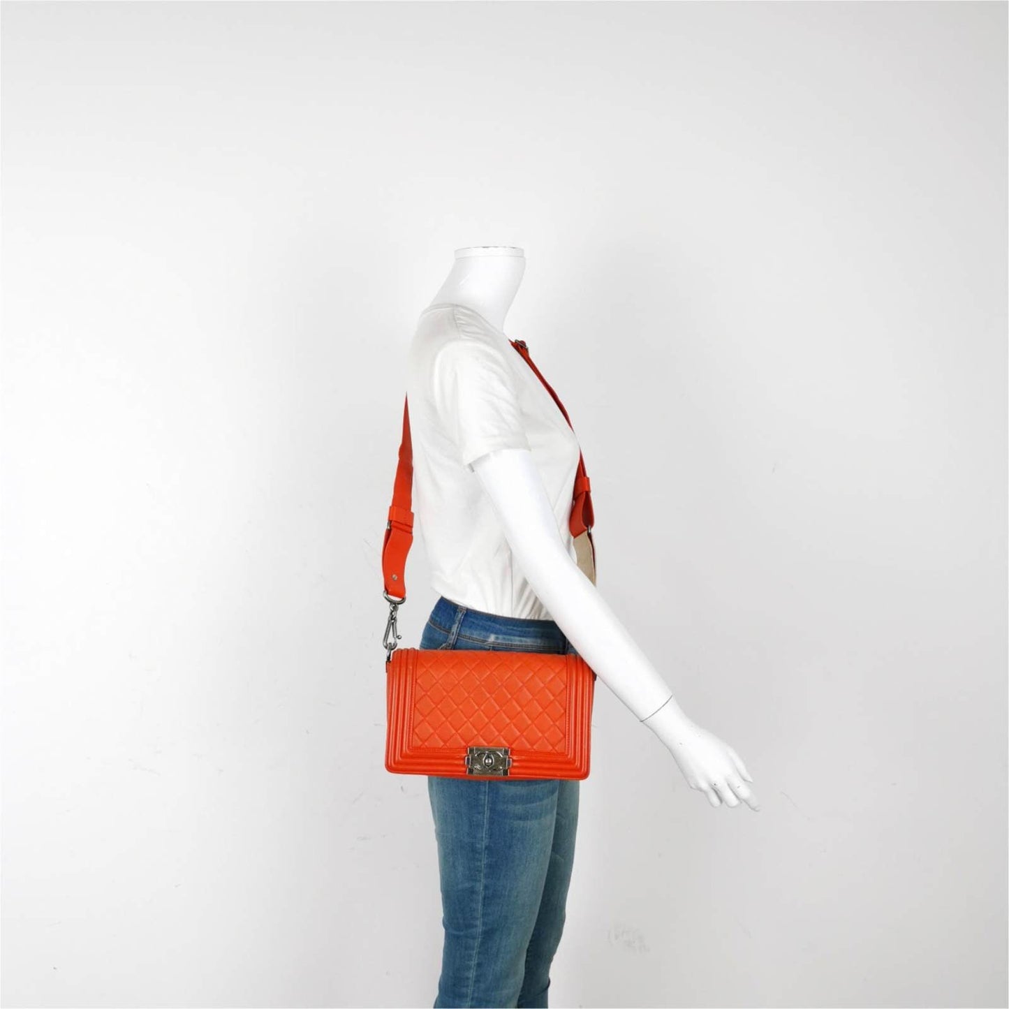 Chanel Le Boy Lambskin Orange Leather Handbag