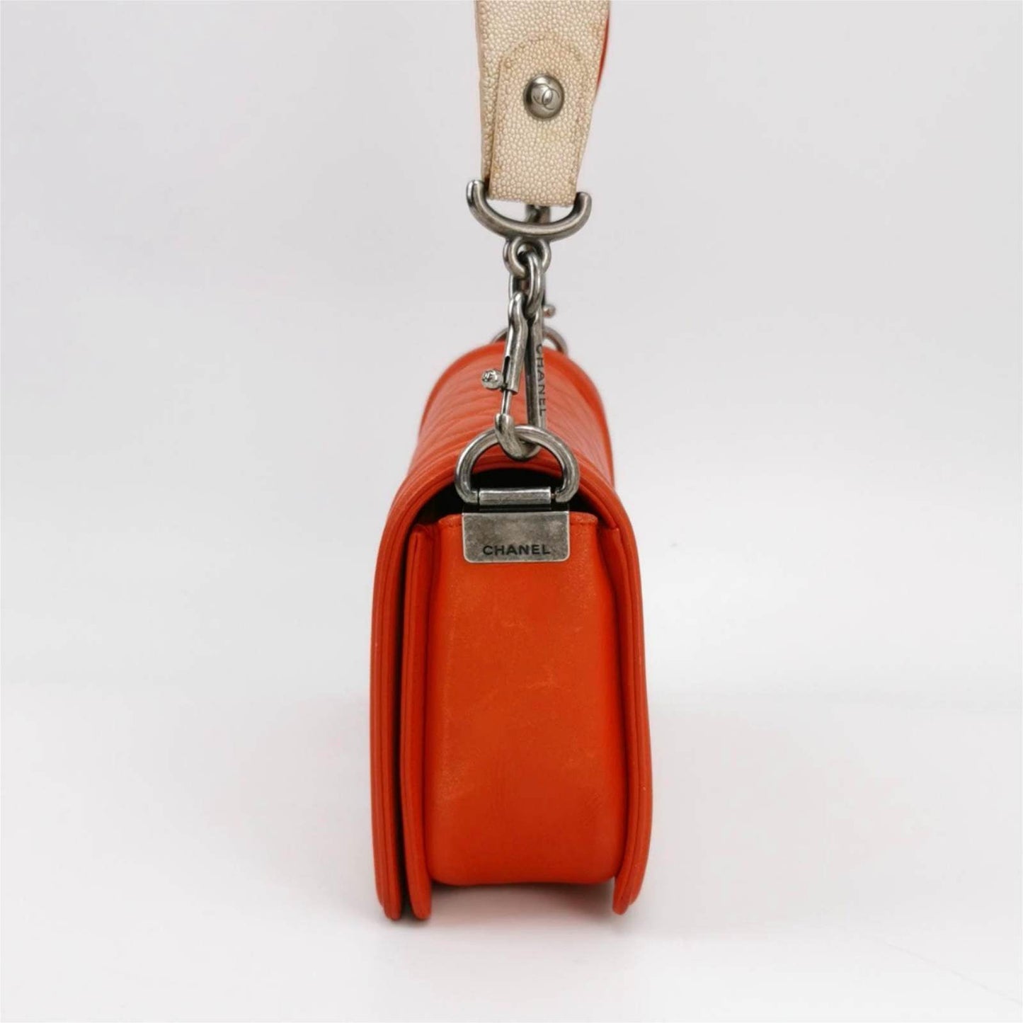 Chanel Le Boy Lambskin Orange Leather Handbag