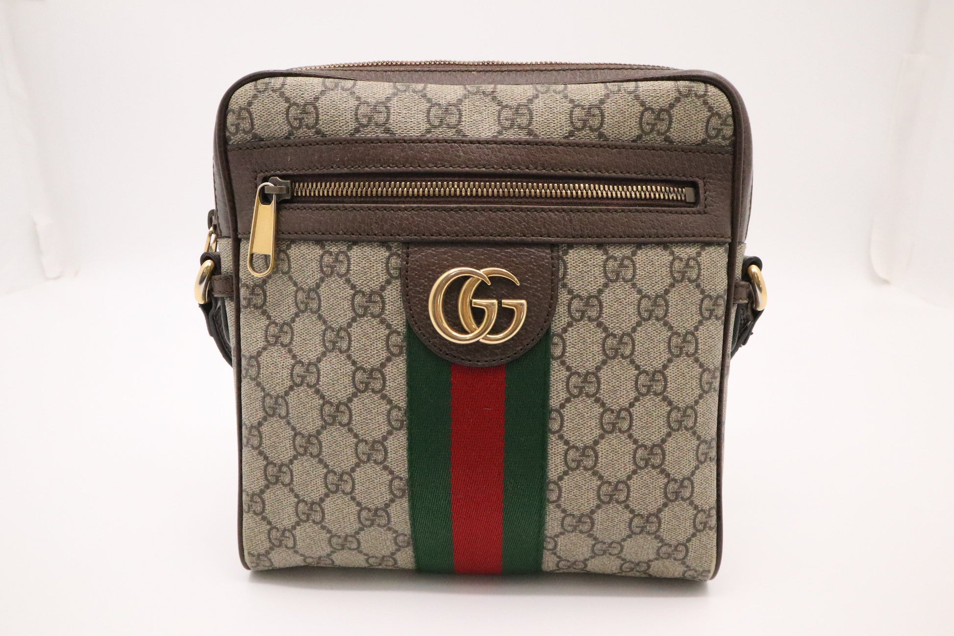 Gucci Ophidia MG Leather Canvas Brown Beige Crossbody Bag
