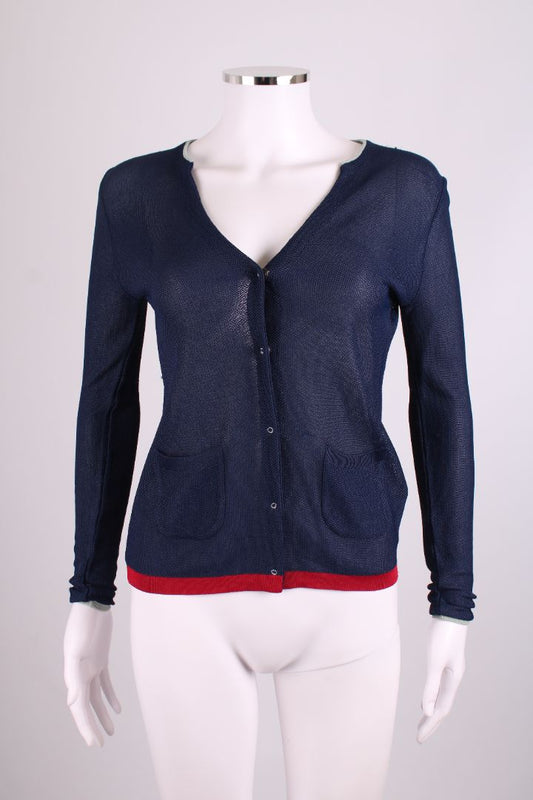Prada Handbag L S Mesh Knit Cardigan 10 Navy