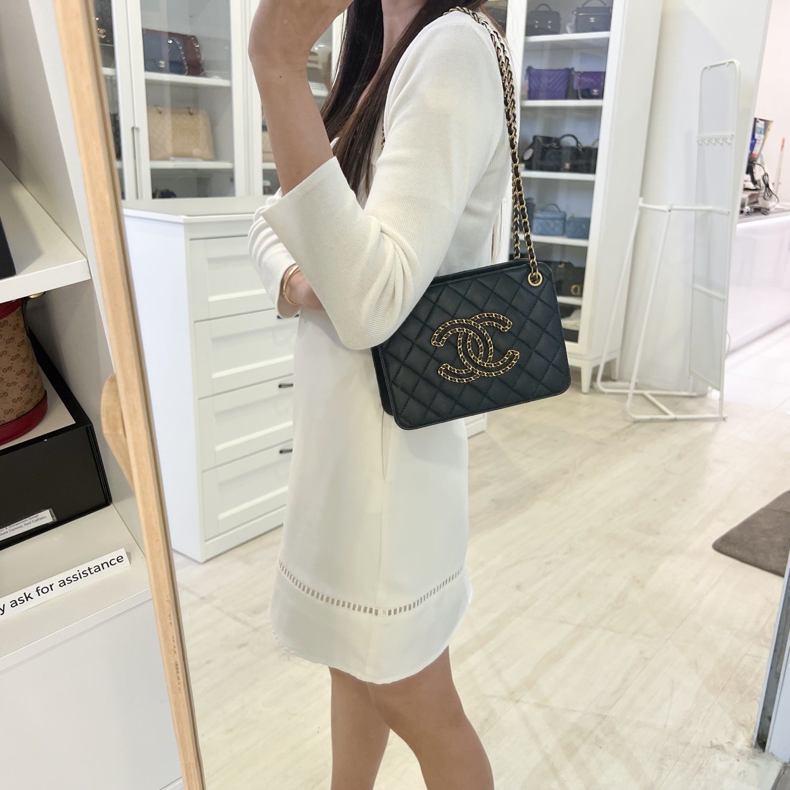 Chanel Mini Accordion Tote in Black Lambskin and Aghw ( )