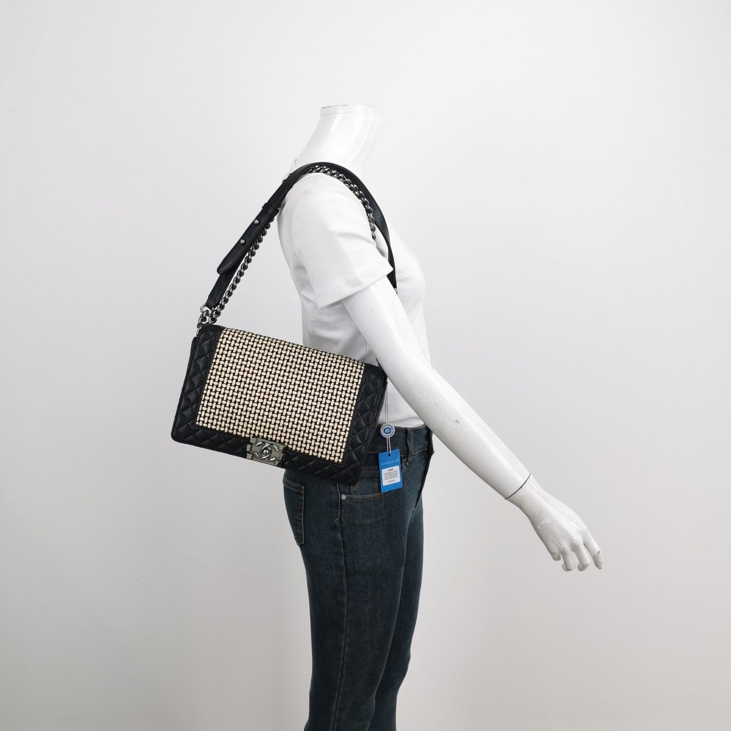 Chanel Le Boy Woven Reverso Calfskin Flap Black Leather Shoulder Bag