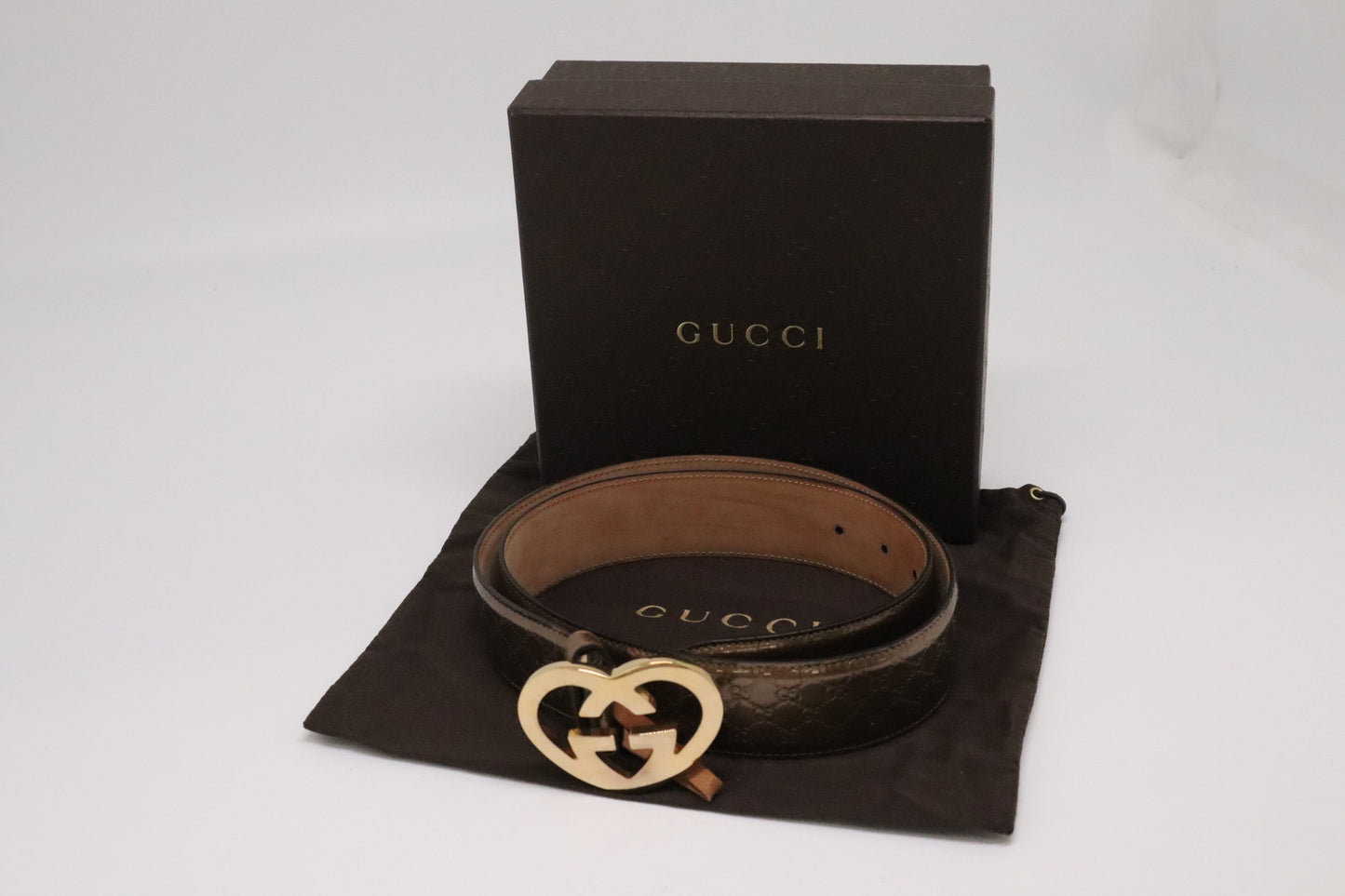Gucci Heart Leather Patent Brown Belt