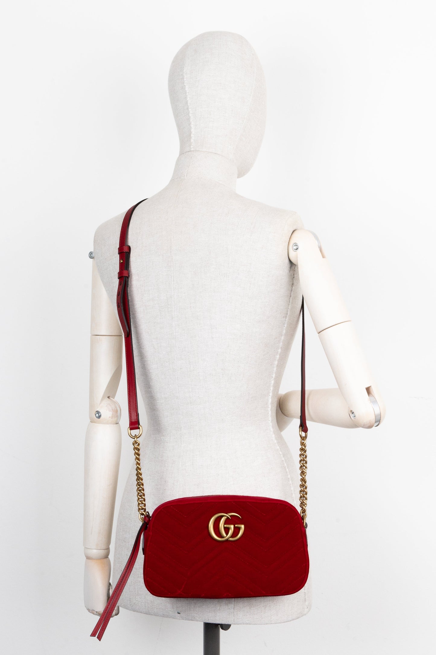GUCCI Quilted Marmont Camera Bag Red Velvet