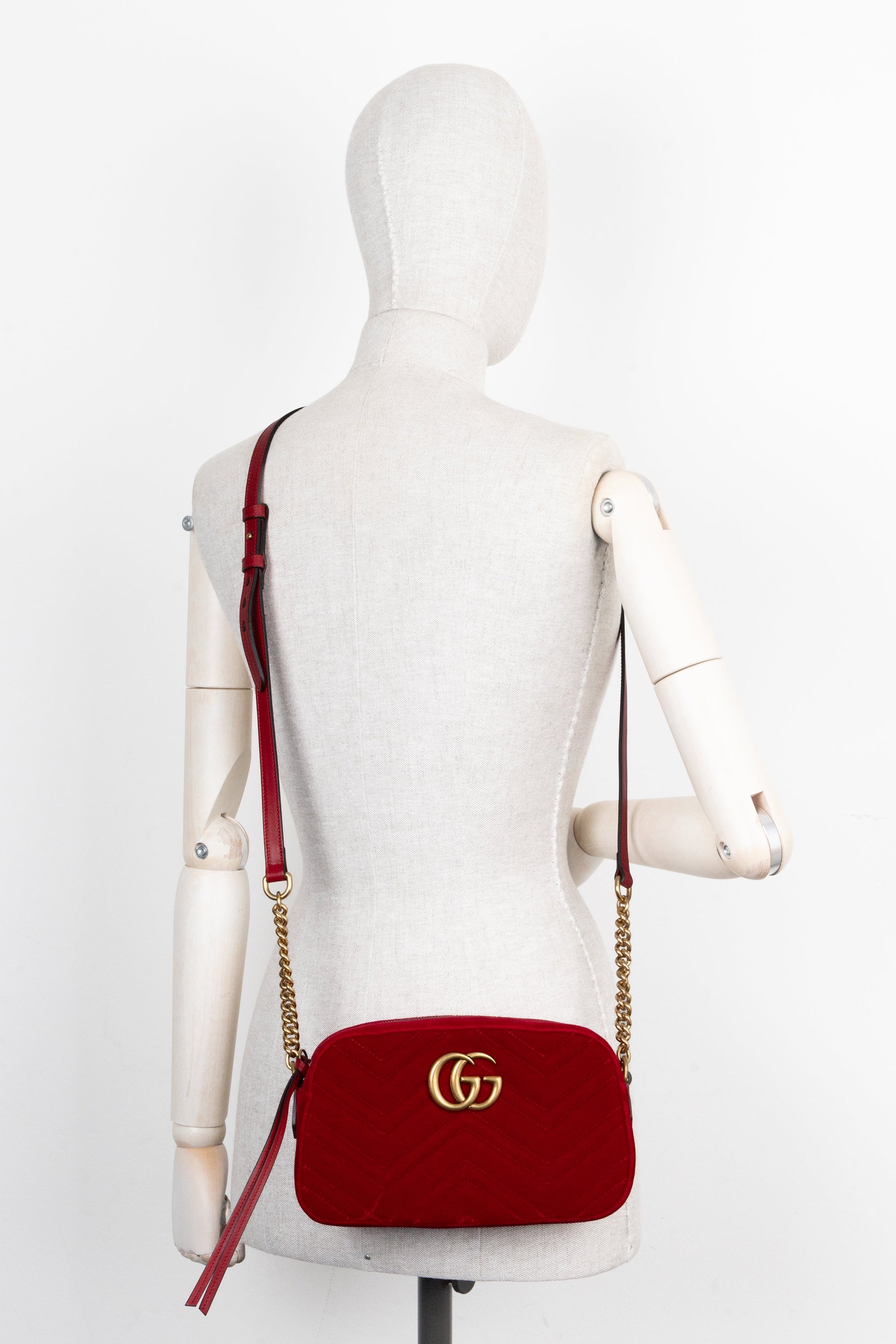 GUCCI Quilted Marmont Camera Bag Red Velvet