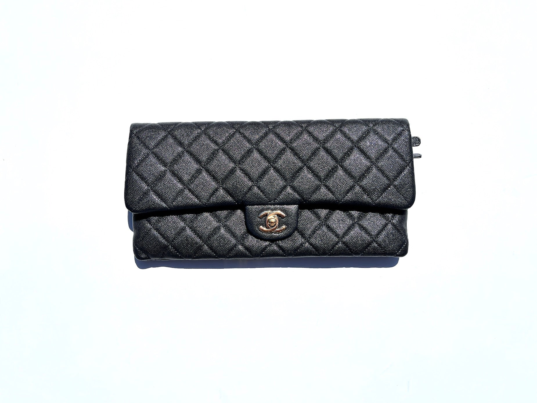 Chanel Classic 2021 Black Quilted Caviar Flap Clutch Bag