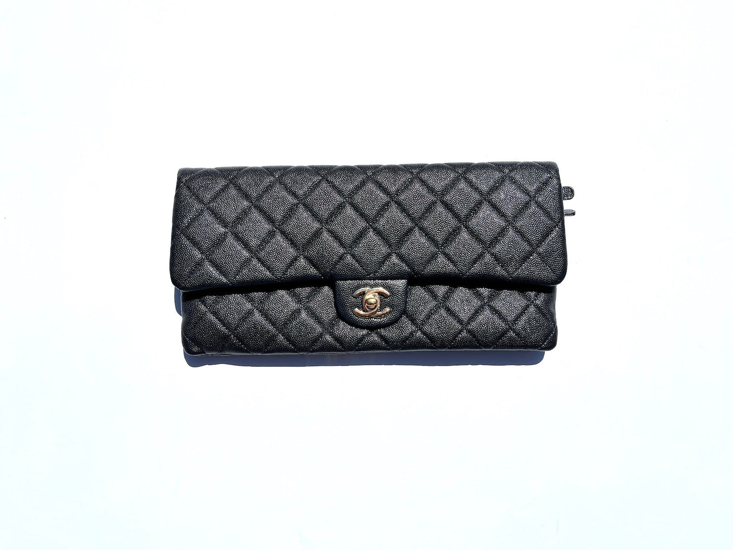 Chanel Classic 2021 Black Quilted Caviar Flap Clutch Bag