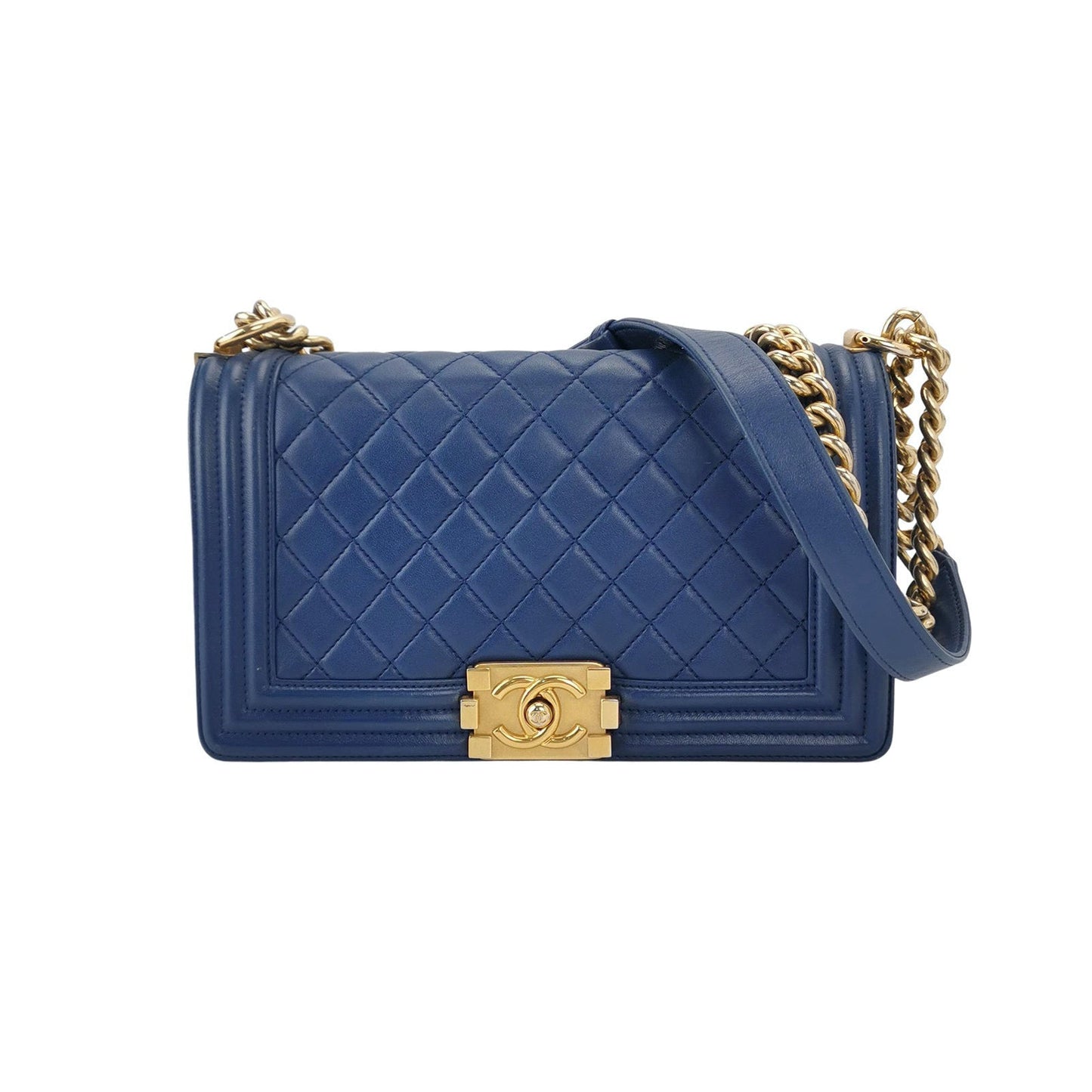 Chanel Le Boy Lambskin Blue Leather Handbag