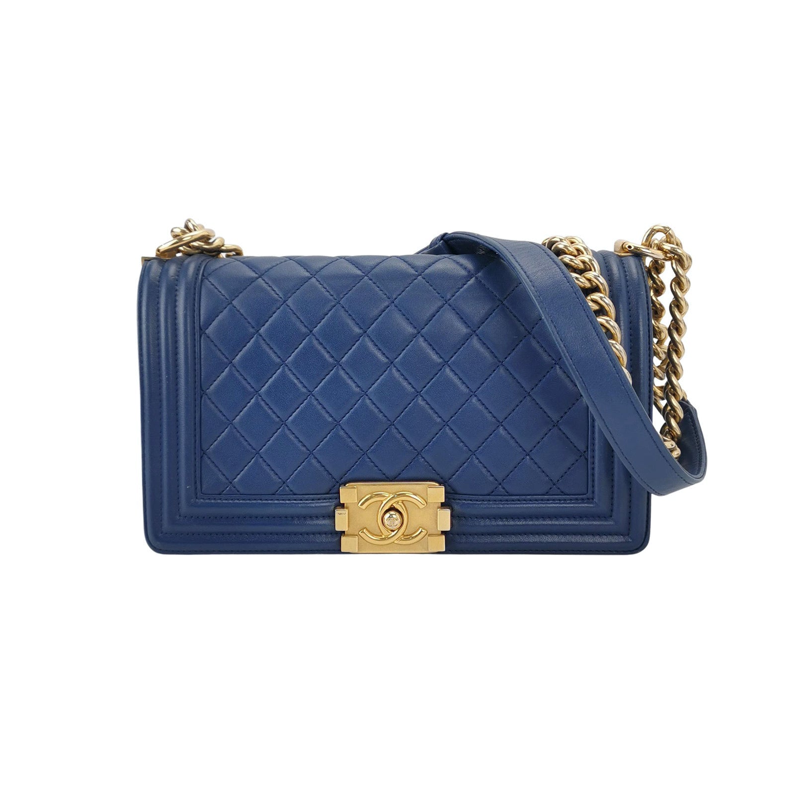 Chanel Le Boy Lambskin Blue Leather Handbag