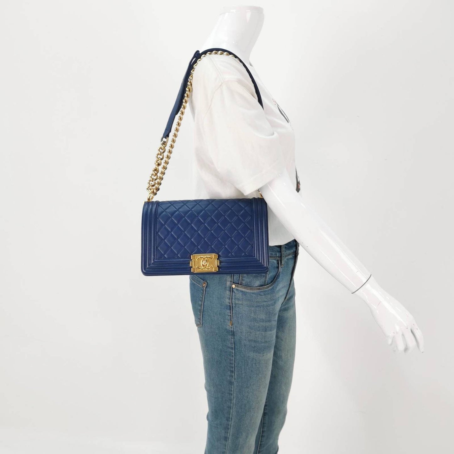 Chanel Le Boy Lambskin Blue Leather Handbag