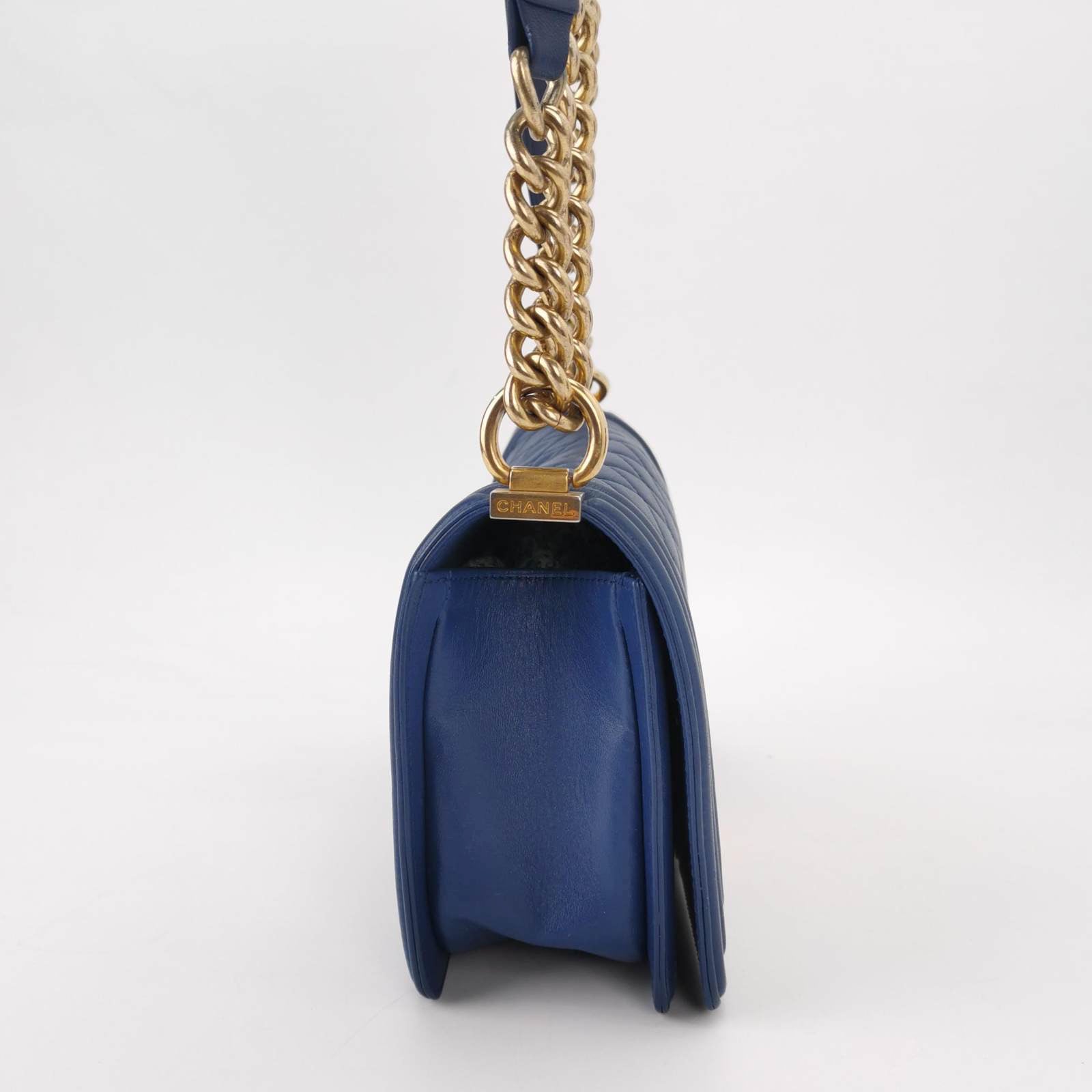 Chanel Le Boy Lambskin Blue Leather Handbag