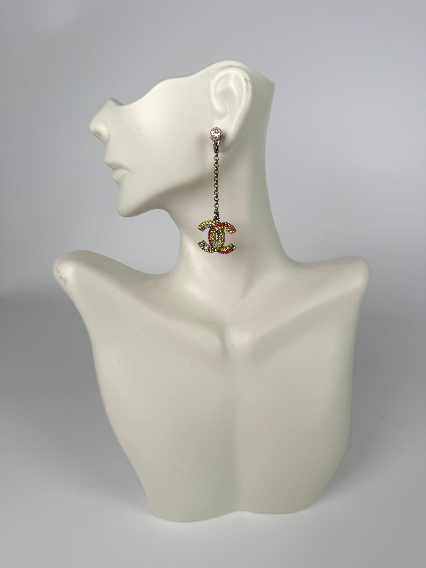 CHANEL CC Drop Multicolor Light Gold Strass Earrings