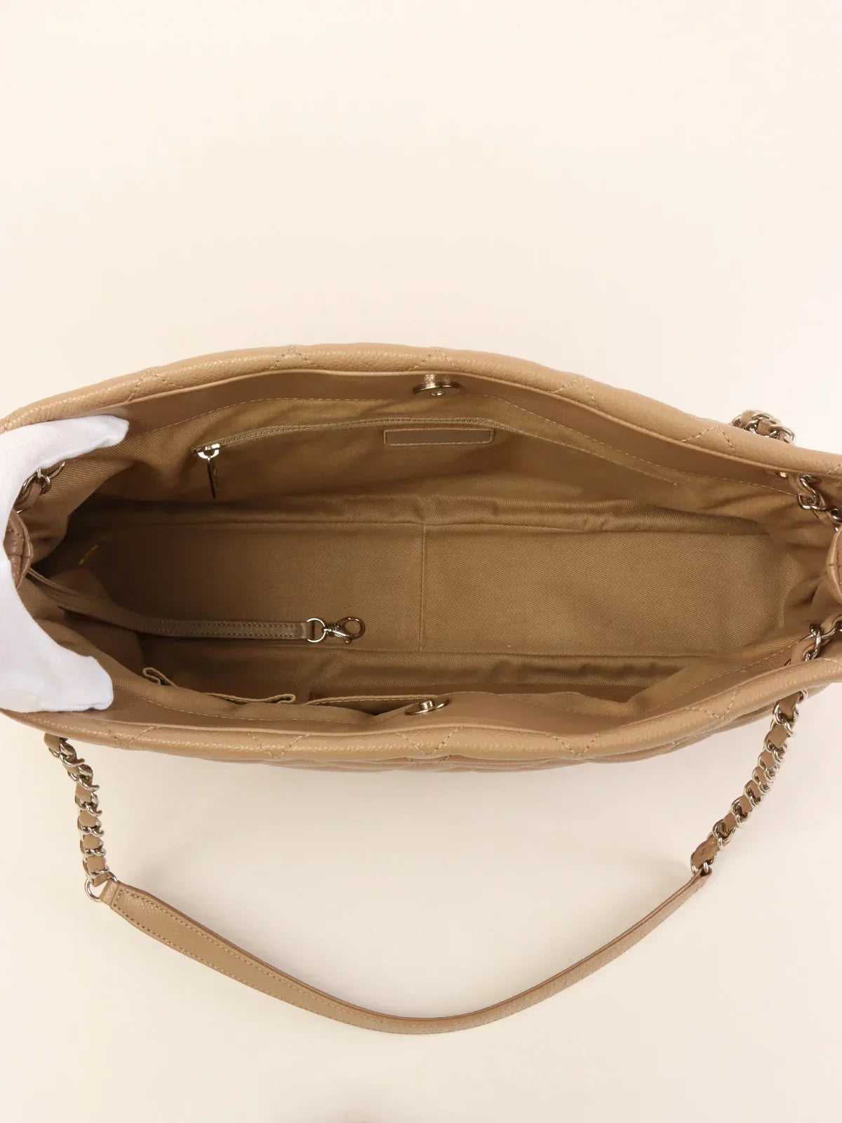 Chanel Around  Made Caviar Skin Cc Mark Stitch Chain Tote Bag Beige