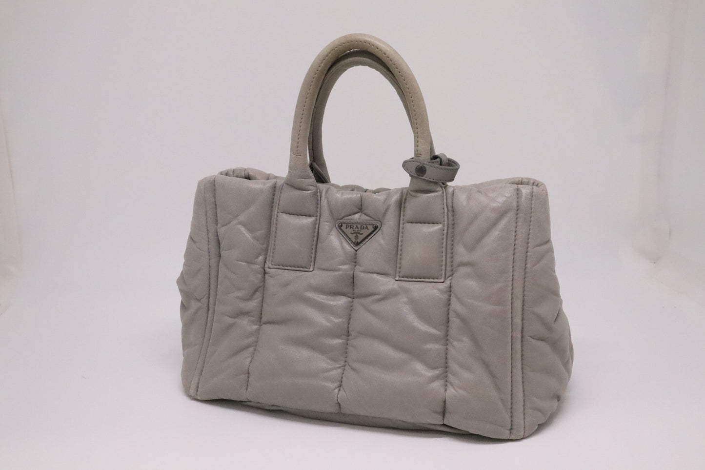 Prada Bomber Tote In Gray Nappa Handbag Leather Medium Tote Bag