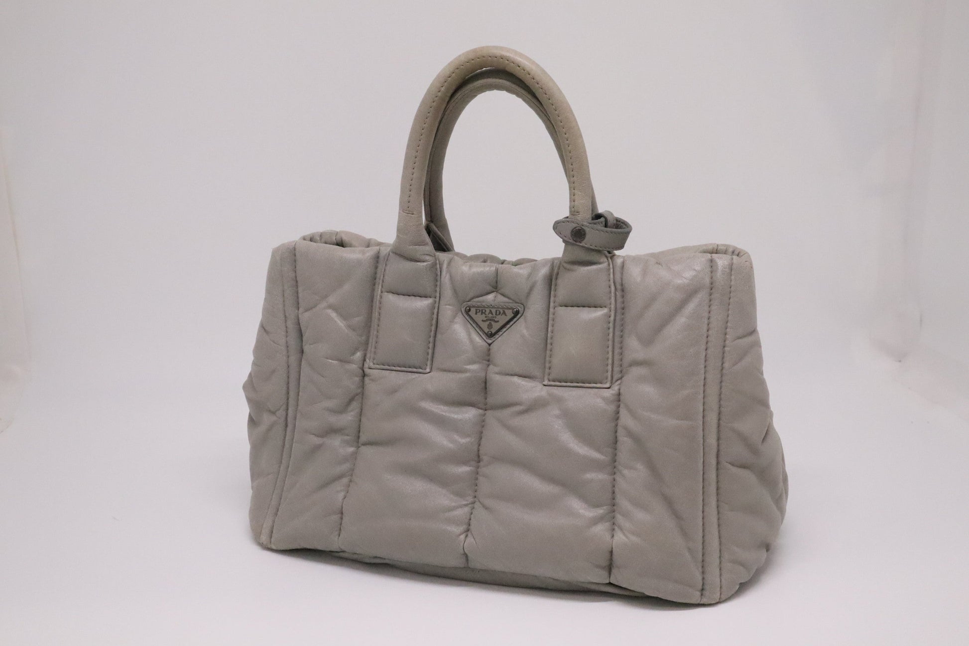Prada Bomber Tote In Gray Nappa Handbag Leather Medium Tote Bag