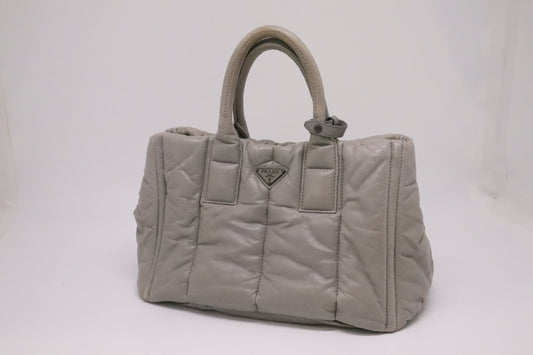 Prada Bomber Tote In Gray Nappa Handbag Leather Medium Tote Bag