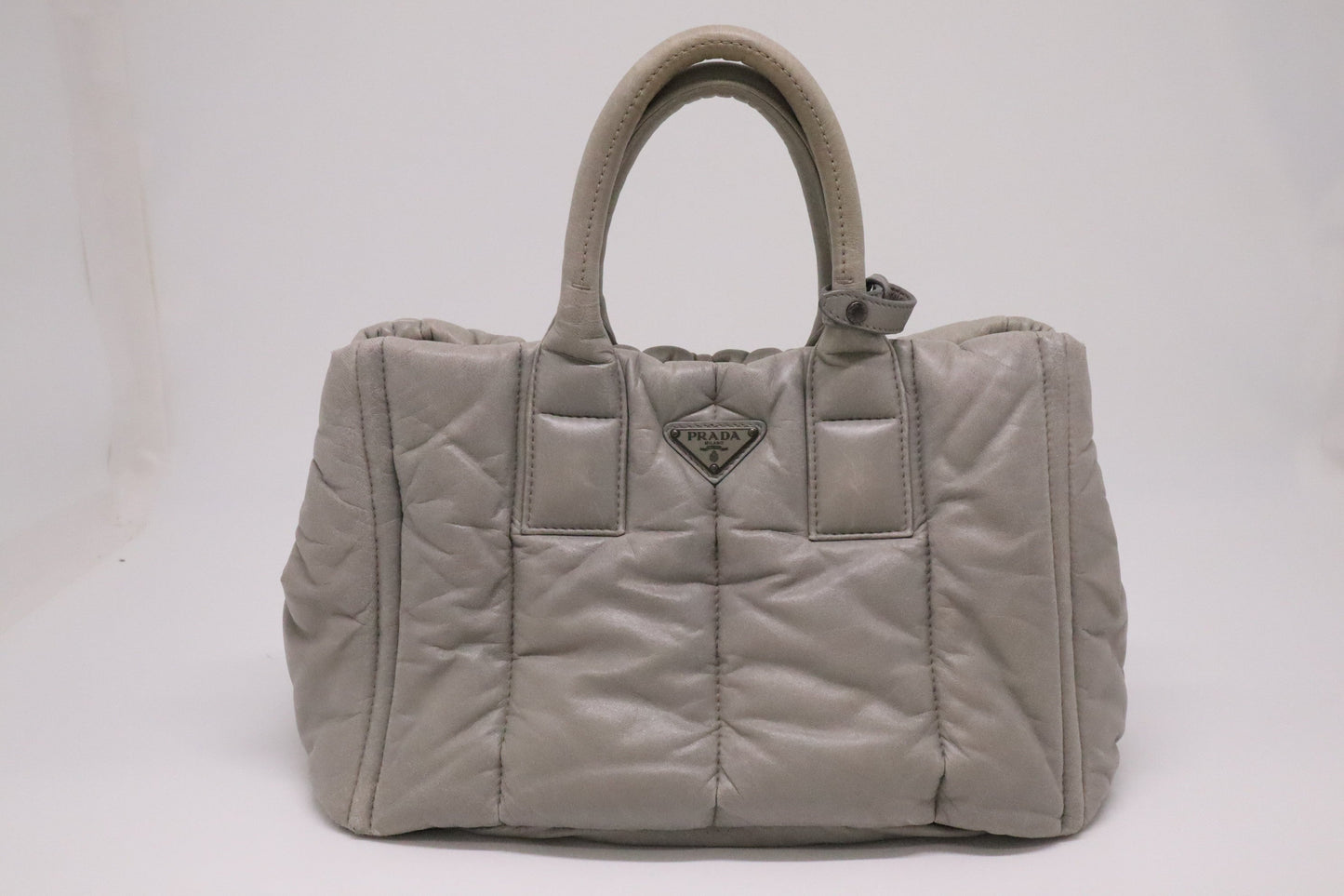 Prada Bomber Tote In Gray Nappa Handbag Leather Medium Tote Bag