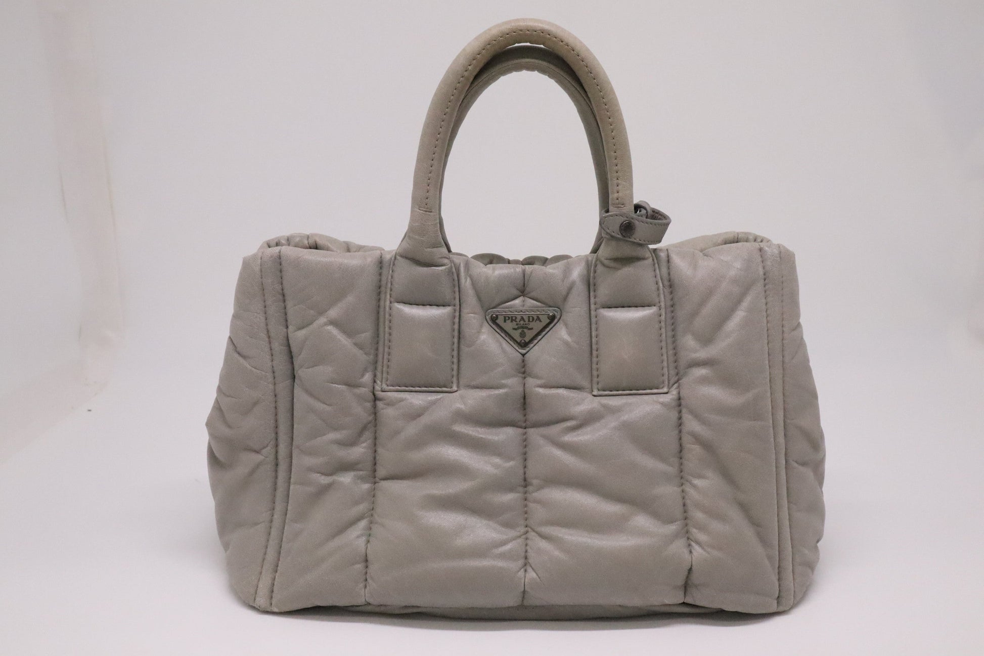 Prada Bomber Tote In Gray Nappa Handbag Leather Medium Tote Bag