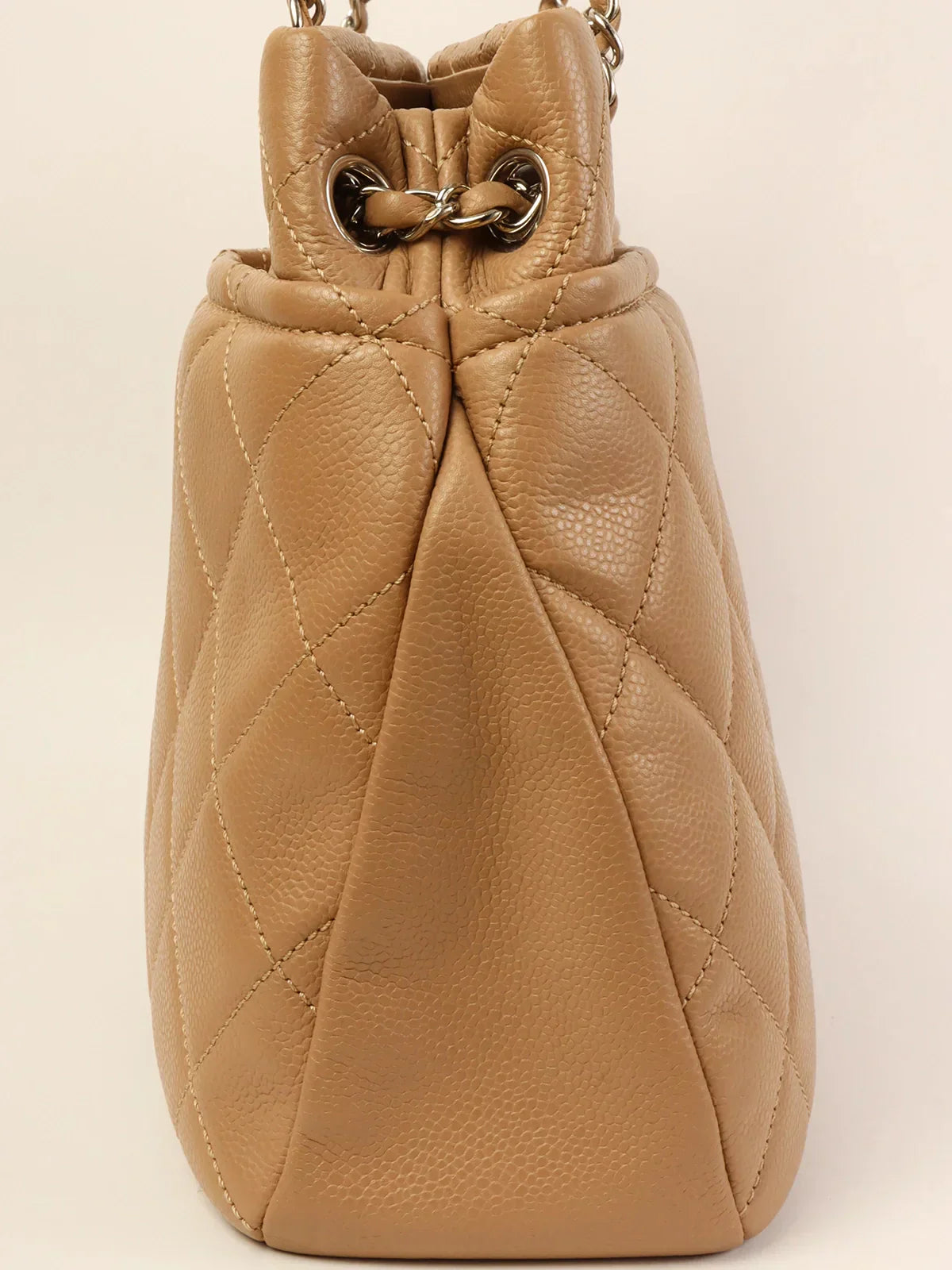 Chanel Around  Made Caviar Skin Cc Mark Stitch Chain Tote Bag Beige