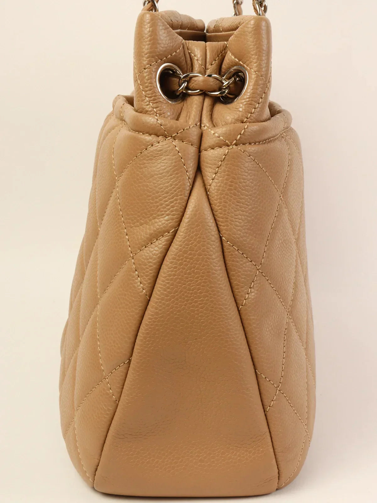 Chanel Around  Made Caviar Skin Cc Mark Stitch Chain Tote Bag Beige