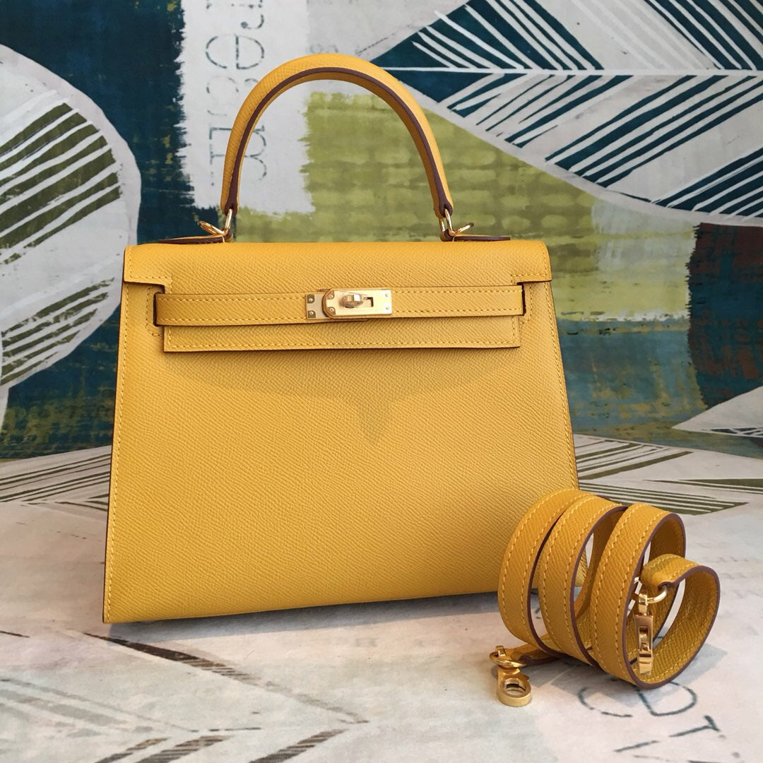 Top Quality Kelly Yellow Bag With Toned Gold Shoulder Bag