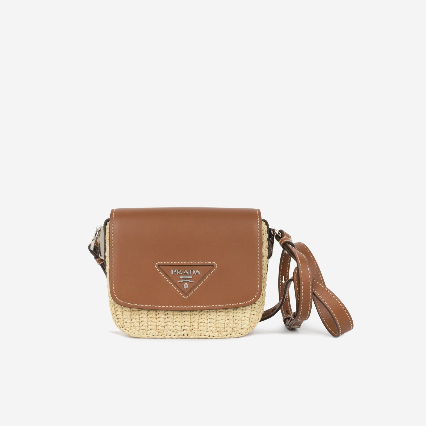 Prada Triangle Pl Ue Crossbody Bag Raffia Logo Flap