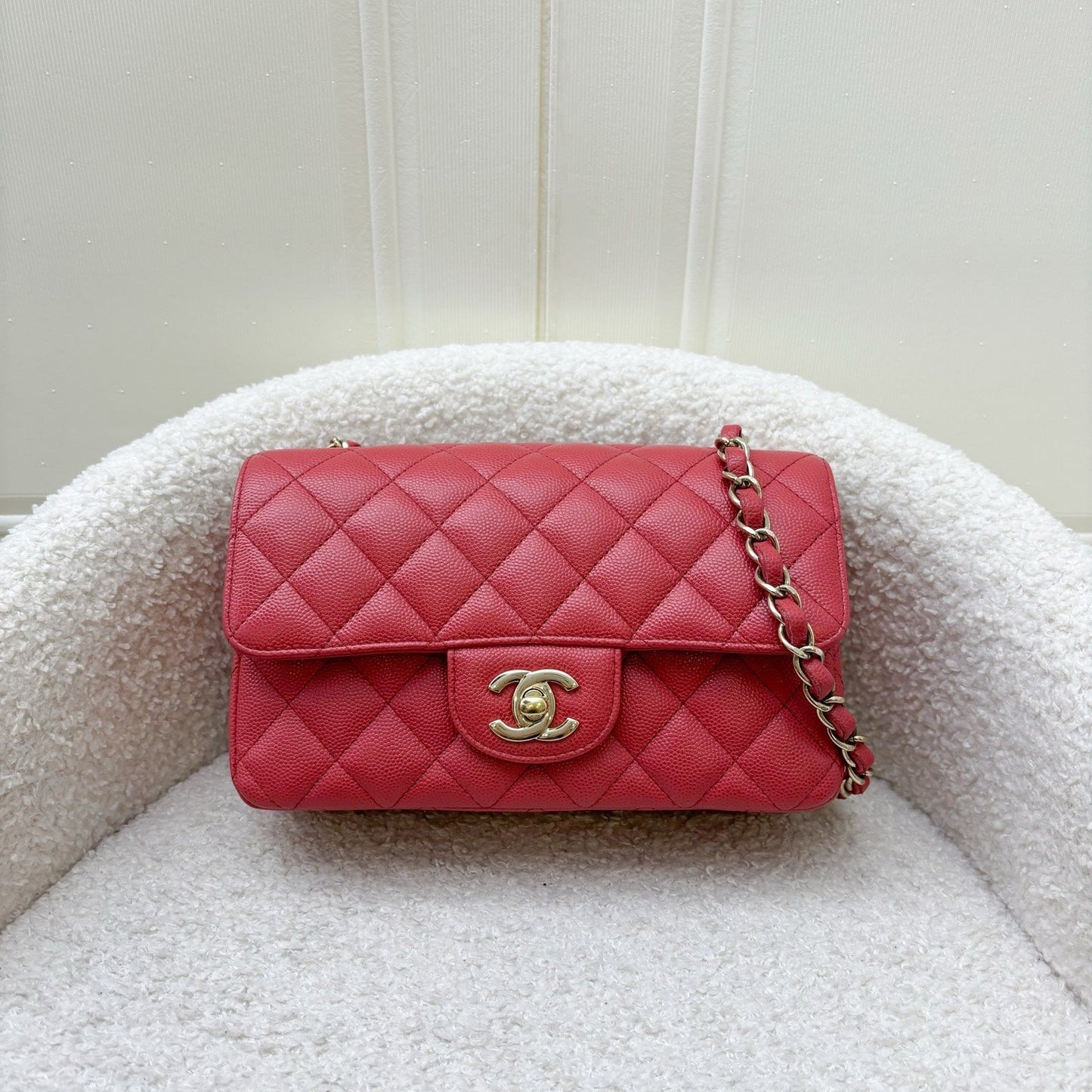 Chanel Classic Mini Rectangle Flap In 17C Dark Pink Caviar Lghw Bag