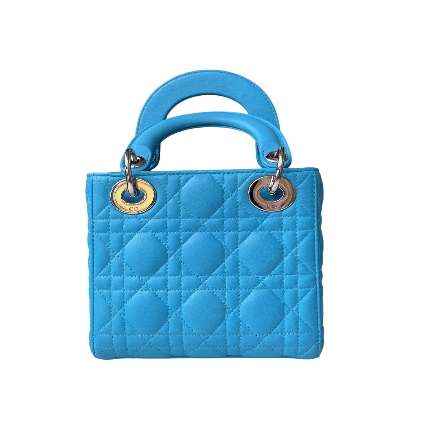 Dior Lady Teal Handbag Cannage With Strap Leather Blue Travel Bag
