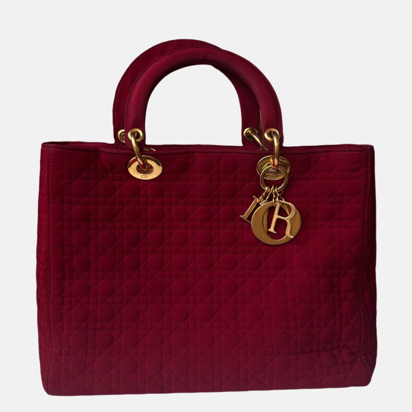 Dior Lady Burgundy Cloth With Yellow Tone Hardware Gold Large Travel Bag