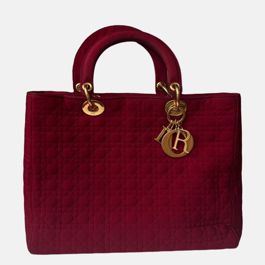 Dior Lady Burgundy Cloth With Yellow Tone Hardware Gold Large Travel Bag