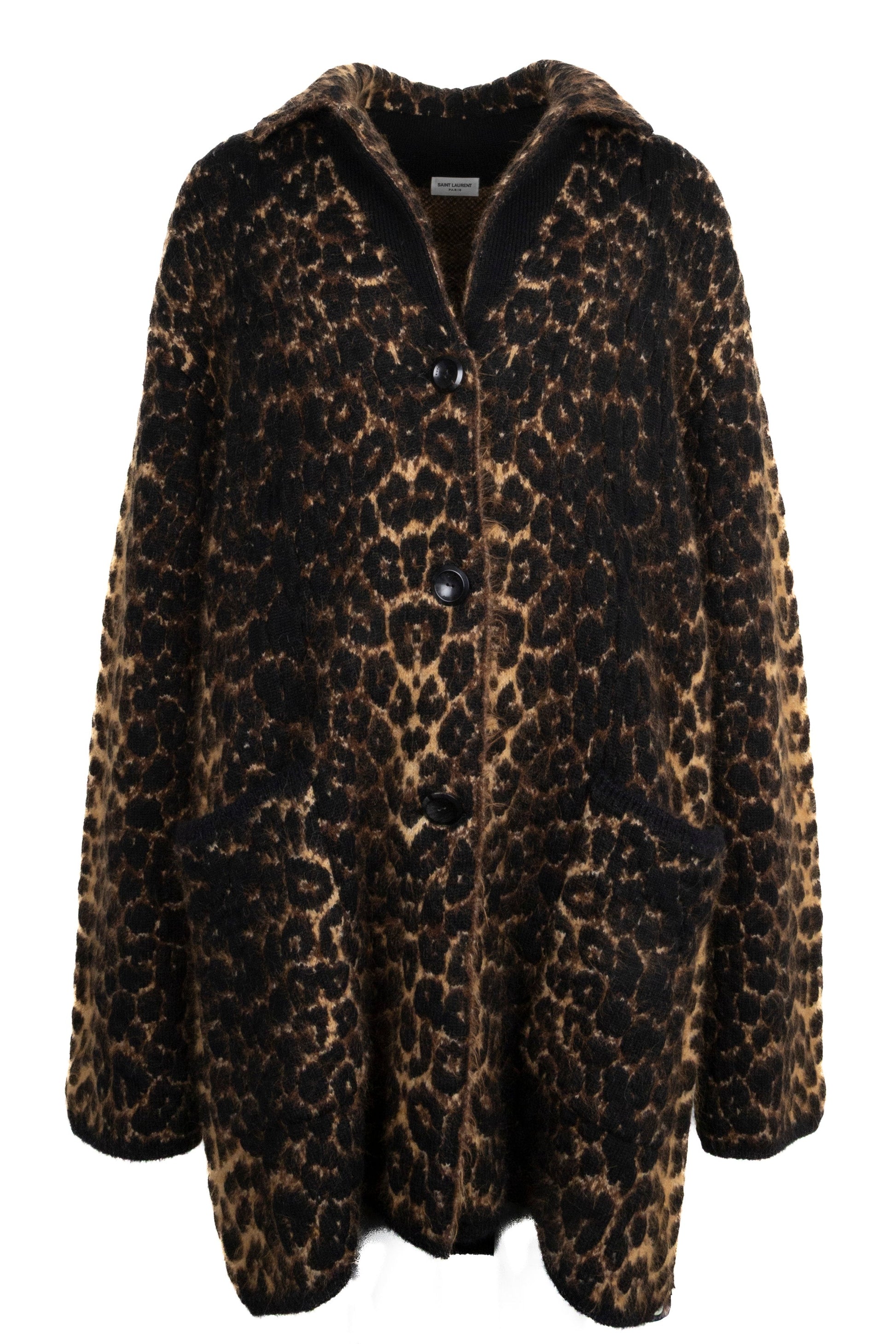 YSL Saint Laurent Chunky Leopard Knit Coat Handbag