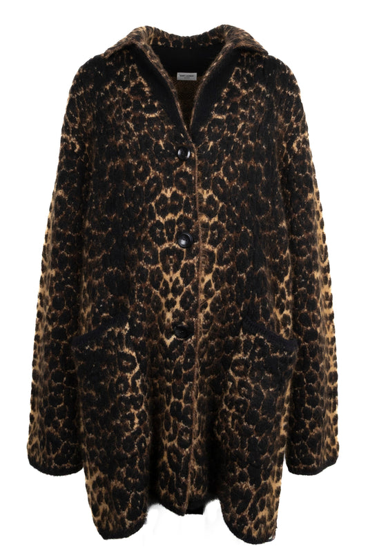 YSL Saint Laurent Chunky Leopard Knit Coat Handbag