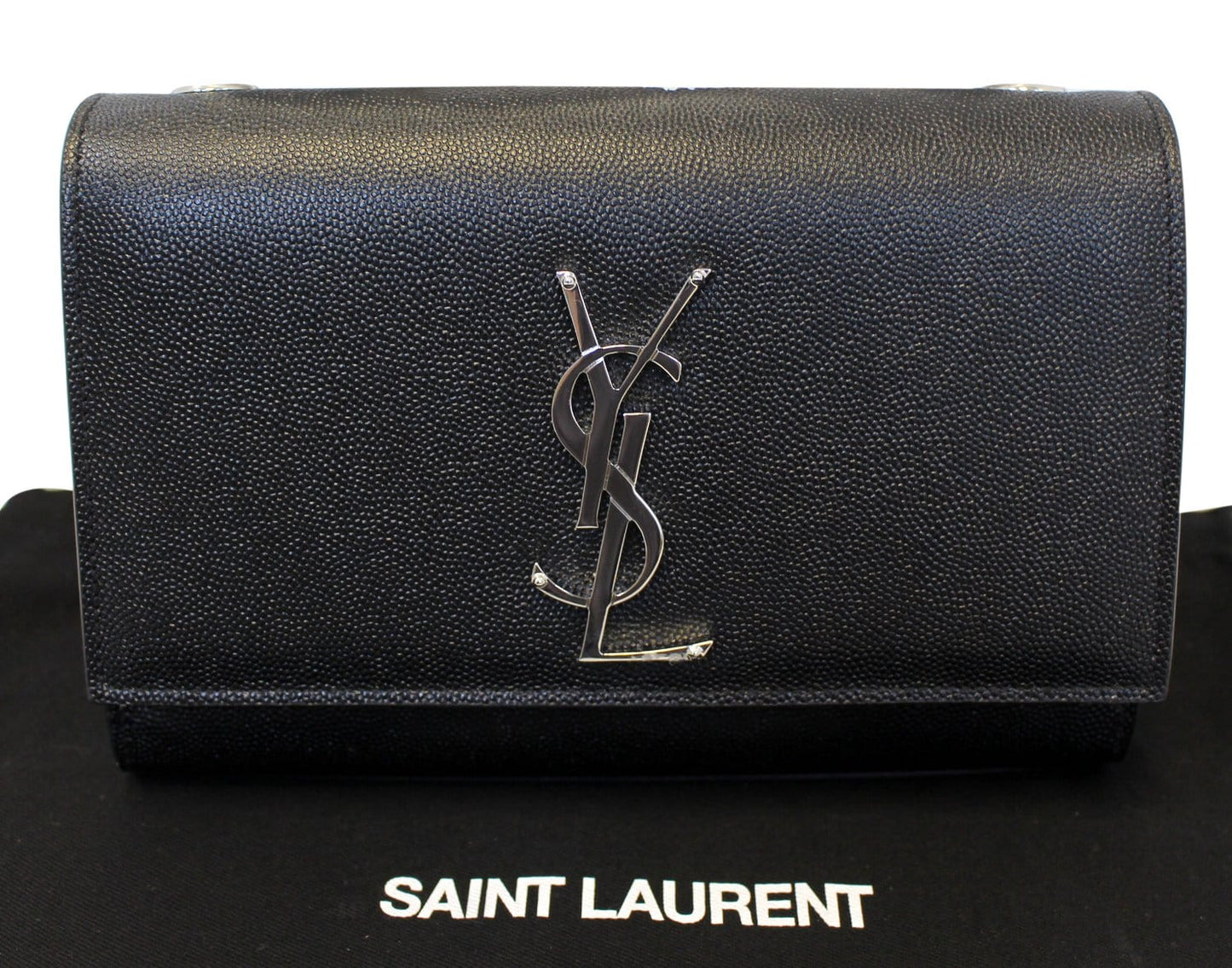 YSL Saint Laurent Yves Kate Chian Clutch Crossbody Bag Leather Black Medium Clutch Bag