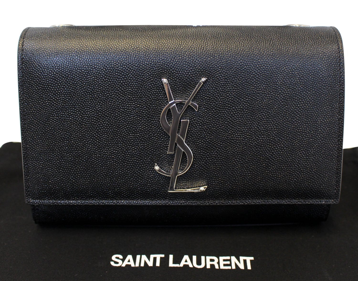 YSL Saint Laurent Yves Kate Chian Clutch Crossbody Bag Leather Black Medium Clutch Bag