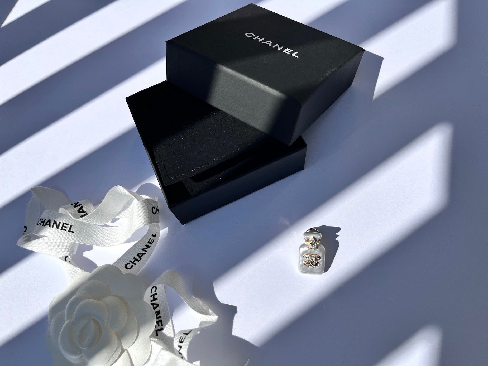 Chanel New Perfume Bottle Crystal Pin Bag